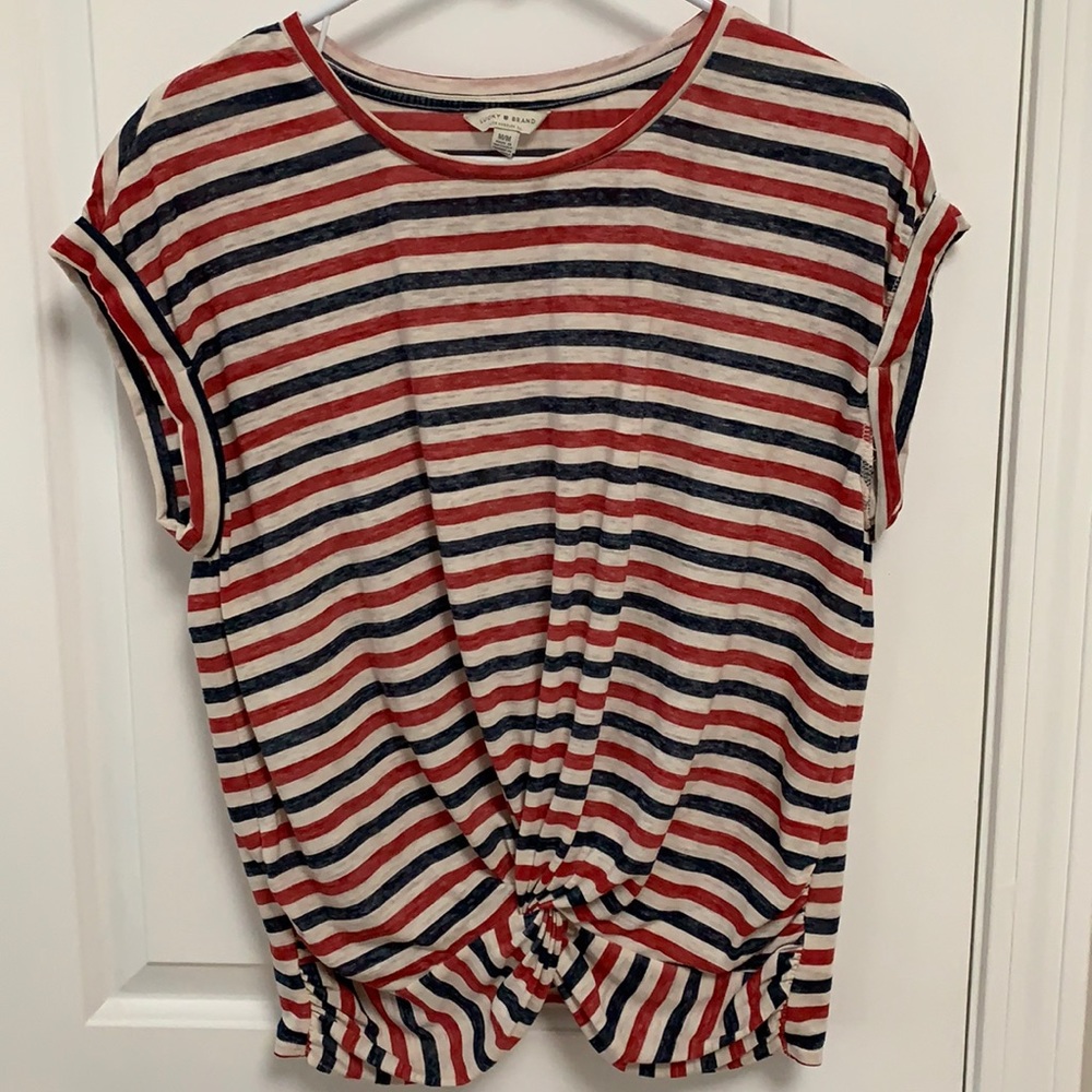 Lucky Brand Red White and Blue Stripe Knot Front T